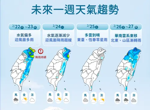 受到東北季風影響,週末兩天北海岸、大台北山區、東北部要留意較大雨勢。(圖/中央氣象署) ▲受到東北季風影響,週末兩天北海岸、大台北山區、東北部要留意較大雨勢。(圖/中央氣象署)