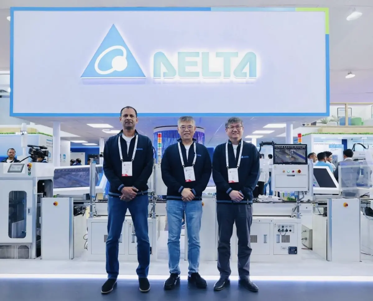 ▲台達電參加印度「ELECRAMA 2025」展會，在印度市場推出其新型D-Bot協作型機器人（Cobots）。（圖／台達電提供）