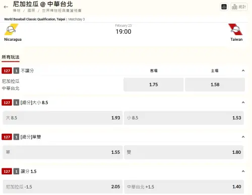 ▲經典賽資格賽，台灣運彩開盤。(圖/取自台灣運彩)