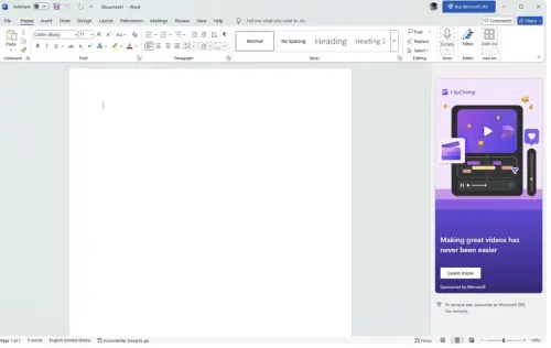 ▲根據外媒《Beebom》報導，微軟近期似乎正悄悄地要推出免費版Office，但有將固定顯示橫幅廣告無法關閉。（圖／翻攝Beebom）