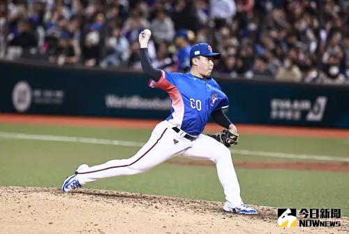 ▲經典賽資格賽中華隊後援投手曾峻岳在九局下連飆150公里火球順利收下勝利。（圖／記者葉政勳攝 , 2025.02.25）