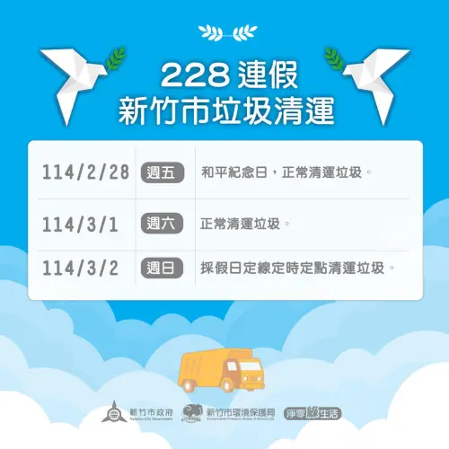 ▲新竹市228連假垃圾車清運一覽。（圖／新竹市環保局提供）