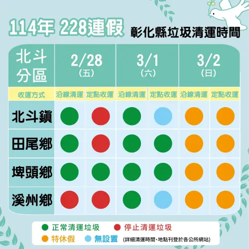 ▲彰化縣228連假垃圾車收運一覽。（圖／彰化縣政府新聞處臉書）