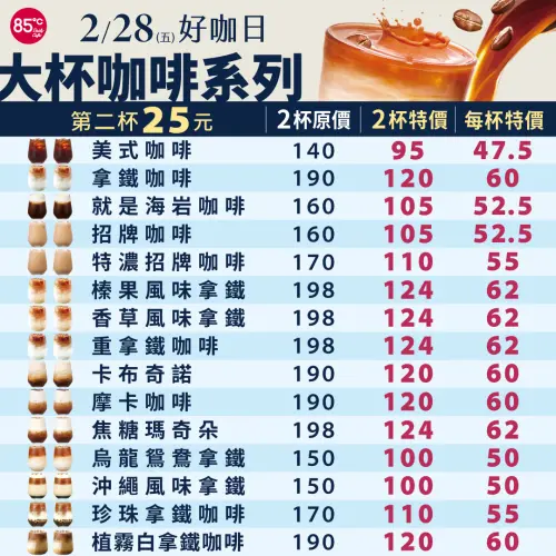 ▲85度C大杯咖啡第二杯只要25元，且可寄杯慢慢喝。（圖／官方提供）