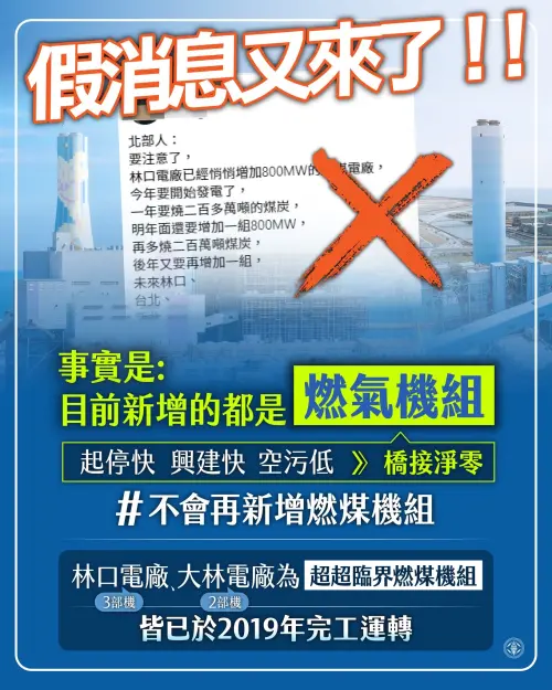 林口、大林將蓋燃煤機組?台電:假訊息、無新增燃煤機組計畫