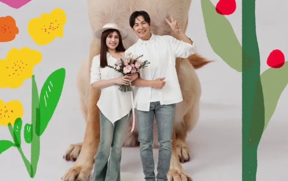 ▲孫協志（右）、夏宇童（左）今日宣布登記結婚，「一家三口」包含愛犬NiNi相當幸福可愛。（圖／孫協志臉書）