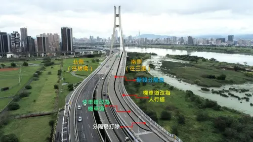 ▲未來新北大橋最外側車道將變成新的機車道，讓機車族能夠直線行駛，終結因閃電彎而發生的車禍。（圖／工務局）