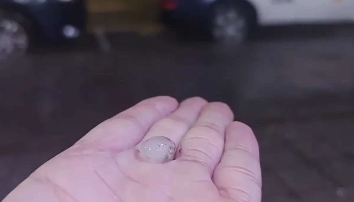 ▲鋒面通過台灣，台北、新北等地區不斷出現轟隆隆的雷聲和閃電，甚至在深夜下起超大塊「冰雹」。（圖／讀者提供）