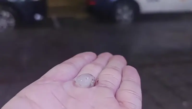 ▲鋒面通過台灣，台北、新北等地區不斷出現轟隆隆的雷聲和閃電，甚至在深夜下起超大塊「冰雹」。（圖／讀者提供）