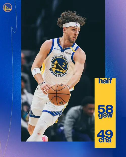 ▲這一場面對東區弱隊黃蜂，Butler重新回歸，球隊在上半場的發揮仍差強人意，外線命中率不到3成，Curry攻下11分，Butler攻下6分，靠著黃蜂發生多達12次失誤，才以58：49領先。（圖／取自金州勇士X）