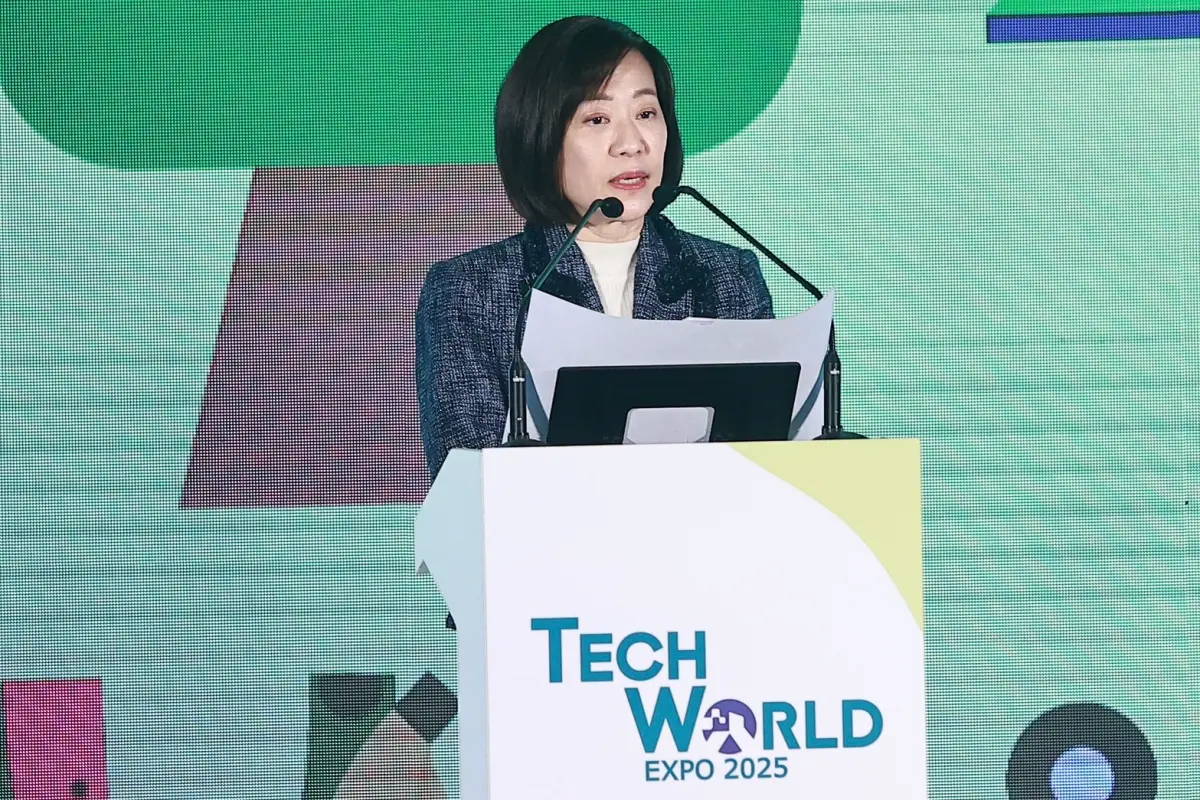 ▲經濟部次長江文若6日出席「2025大阪世博TECH WORLD館開箱記者會」。（圖／記者葉政勳攝影）