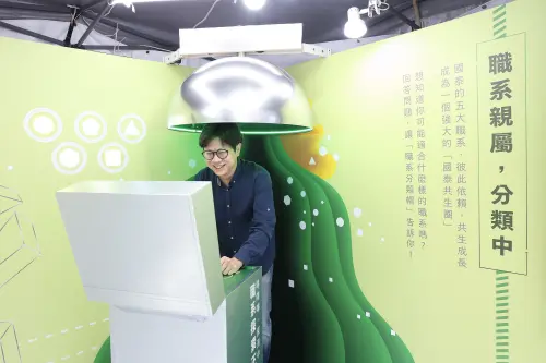 ▲參與台大校園徵才活動同學，至國泰金徵才攤位玩職場線上測驗，並現場試玩分類帽小遊戲。（圖／國泰金控提供）