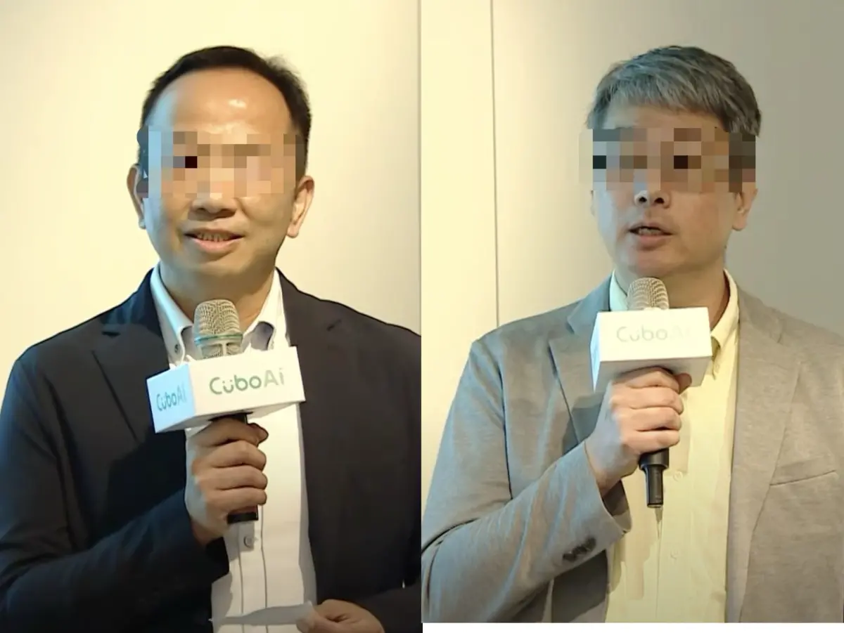 ▲雲云科技曾姓董事長（左）、雲云科技技術長梁姓技術長（右）昔同台為公司產品異音事件開記者會說明，如今卻因談離職不成釀成兇殺案。（圖／擷取當事者公司影片）