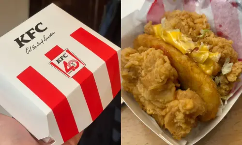 肯德基莎莎咔啦肉霸堡「今只賣到下午2點」!限量供應:全台補貨 ▲莎莎咔啦肉霸堡快要「擠爆肯德基盒子」。(圖/記者張嘉哲攝)