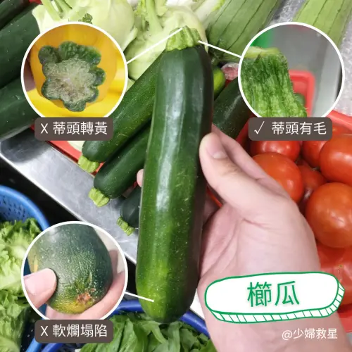 挑選櫛瓜時,應重點觀察外表,15至20公分長度最佳,盡量筆直,瓜體要硬朗、不能軟塌。(圖/廖炯程提供) ▲挑選櫛瓜時,應重點觀察外表,15至20公分長度最佳,盡量筆直,瓜體要硬朗、不能軟塌。(圖/廖炯程提供)