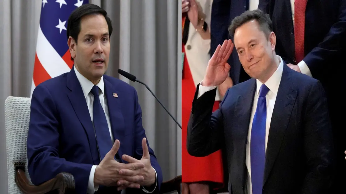 ▲美國國務卿盧比歐（左）、億萬富翁馬斯克（右）在X平台上，針對烏克蘭星鏈問題，圍剿波蘭外長。（圖／美聯社／達志影像）