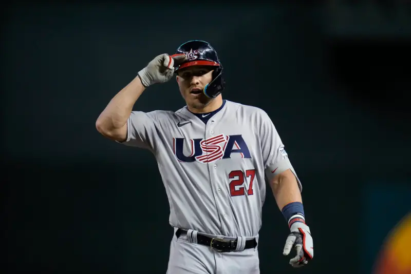 ▲美國職業棒球大聯盟（Major League Baseball）洛杉磯天使當家球星Mike Trout，近期受訪時談到是否有意願代表美國，參與2026年世界棒球經典賽，他展現高度興趣，並表示如果收到邀請，他一定會去。（圖／美聯社／達志影像）