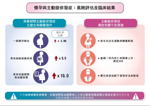 ▲懷孕與主動脈併發症的風險評估及臨床結果。(圖/長庚醫院提供) ▲懷孕與主動脈併發症的風險評估及臨床結果。(圖/長庚醫院提供)