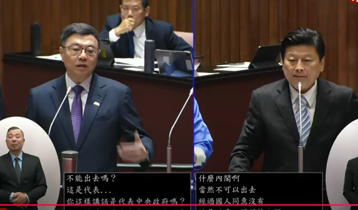 ▲國民黨立院黨團總召傅崐萁（左）與行政院長卓榮泰為台積電投資案互嗆，爆發激烈口角。（圖／翻攝立院ivod系統）