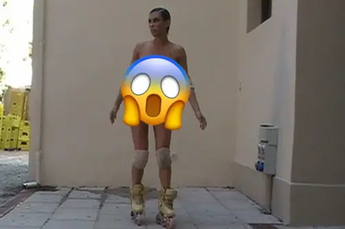 肯爺老婆比安卡又脫了！街頭「裸滑直排輪」　身材被萬人看光
