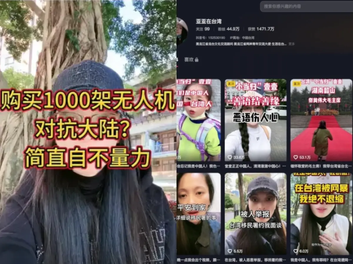 ▲劉姓中國籍配偶在「亞亞在台灣」頻道，宣傳統戰遭移民署約談。（圖／翻攝自YouTube、抖音）