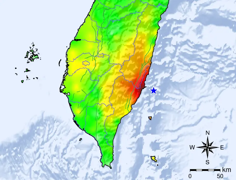 ▲今（13）日下午1時09分，台灣東部海域發生芮氏規模5.7地震，威力等同0.18顆原子彈能量。（圖／中央氣象署）