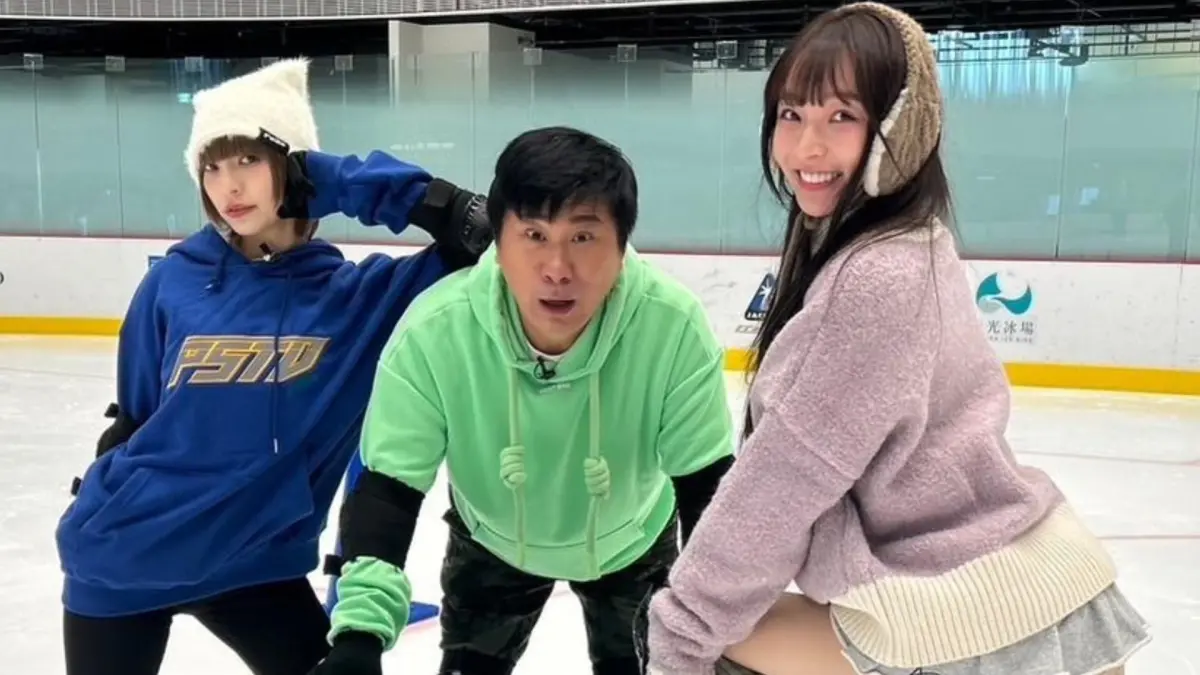 ▲胡瓜（中）和林襄（右）挑戰雙人組合技，只見胡瓜撐起林襄懸吊在前方，雙人浪漫對看，又完成了一項難度動作，但疲憊程度堪比錄了4場《綜藝大集合》。（圖／《下面一位》提供）