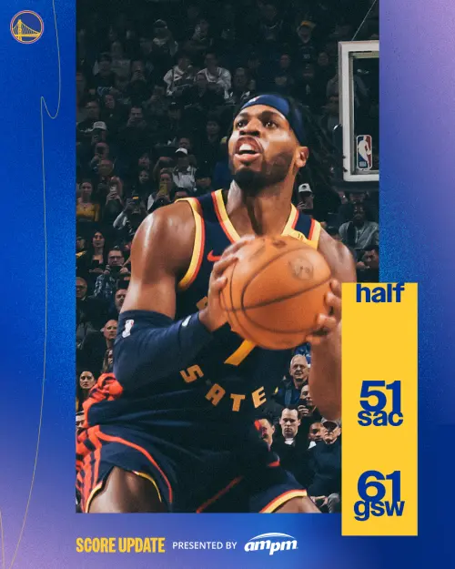▲半場打完61：51金州勇士領先沙加緬度國王10分，Stephen Curry只得到5分。（圖／取自金州勇士X）