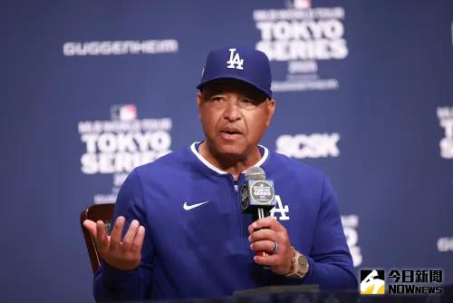 ▲道奇總教練Dave Roberts出席記者會，被台灣媒體問到，是否能跟台灣球迷說幾句話，Roberts表示，「希望大家可以在電視機前享受比賽。」（圖／記者葉政勳攝 , 2025.3.14）