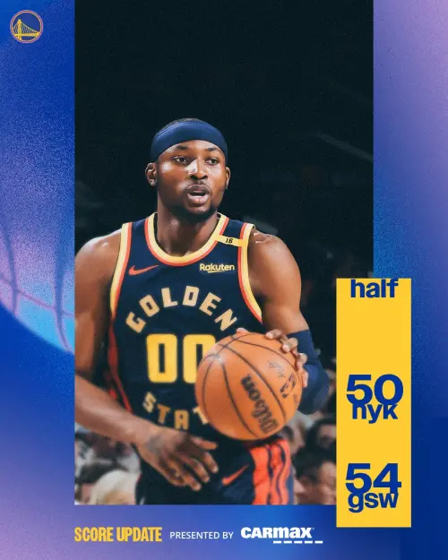 勇士靠著Curry上半場前的命中的三分球,以54:50領先對手,但分數並未被拉開。Curry前兩節拿到11分,尼克4人得分上雙,Anunoby和Miles McBride得到13分。 ▲勇士靠著Curry上半場前的命中的三分球,以54:50領先對手,但分數並未被拉開。Curry前兩節拿到11分,尼克4人得分上雙,Anunoby和Miles McBride得到13分。(圖/取自金州勇士X)