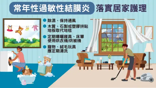 ▲改善常年性過敏性結膜炎必須從居家環境著手。(圖/振興醫院提供) ▲改善常年性過敏性結膜炎必須從居家環境著手。(圖/振興醫院提供)