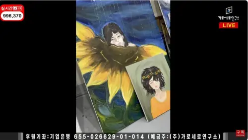 ▲金賽綸生前的2幅畫作，主題皆為少女和向日葵，散發憂鬱氛圍。（圖／翻攝自YouTube：가로세로연구소）