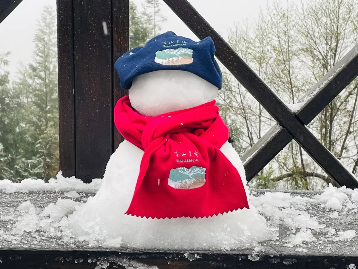 ▲民眾在武陵農場露營區堆起可愛的雪人。（圖／讀者鍾昆芳提供，2025.03.18）