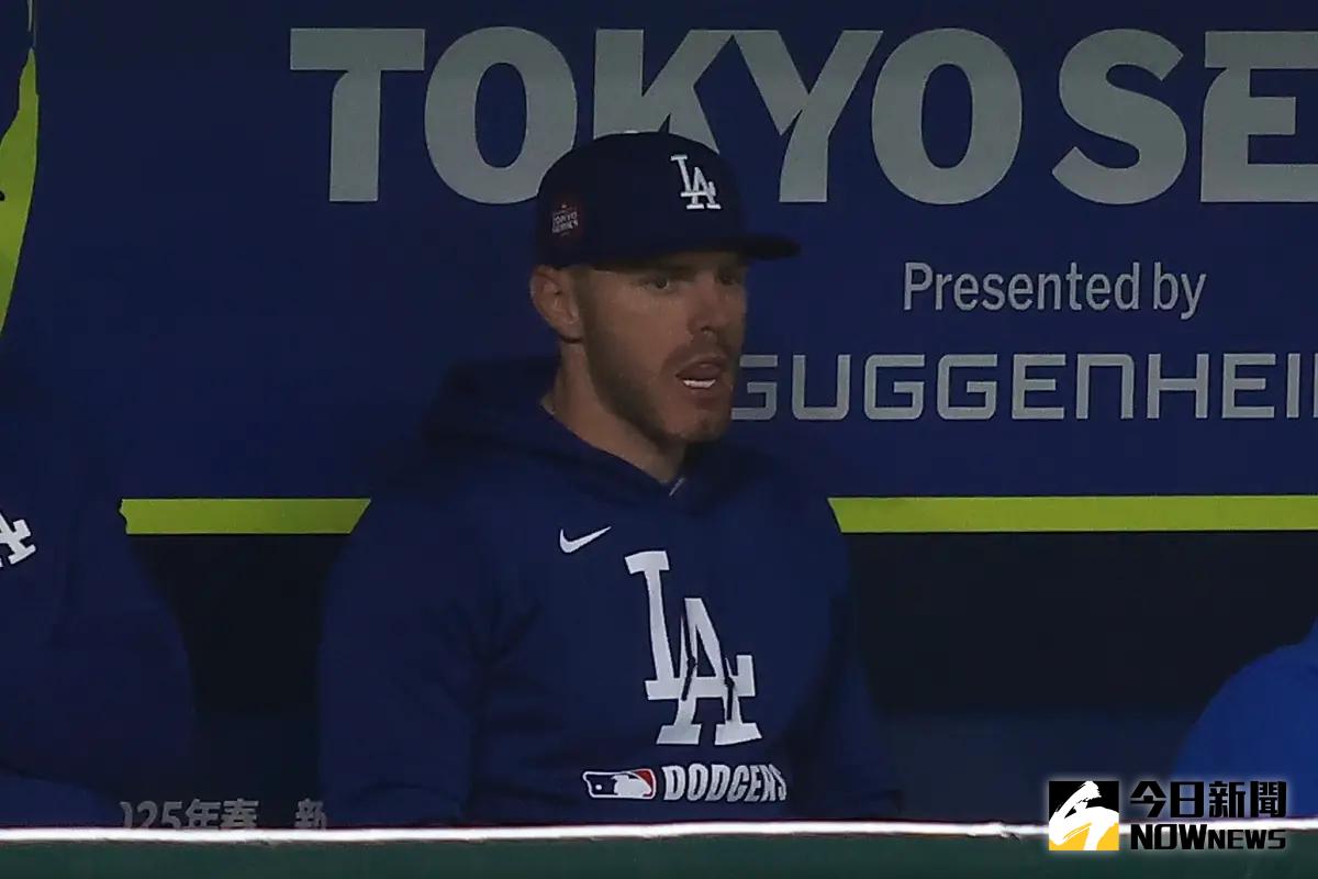 ▲洛杉磯道奇一壘手Freddie Freeman因身體不適，退出首戰先發。（圖／記者葉政勳攝）