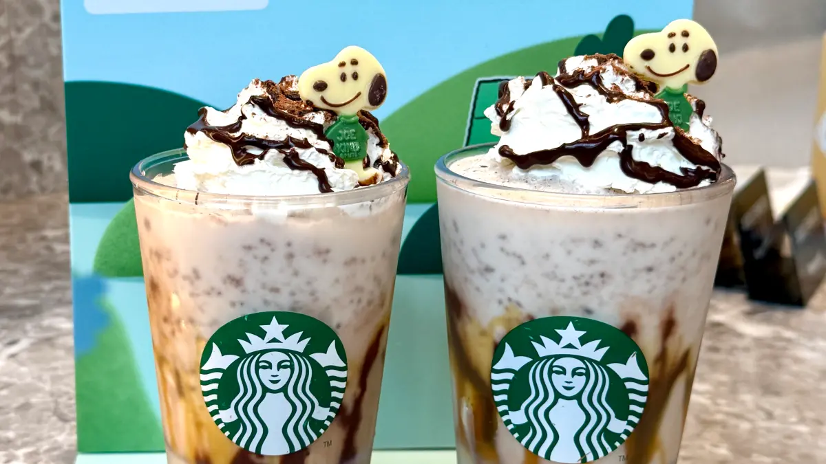 ▲今「星巴克買一送一」隱藏優惠，加入LINE好友一招再領好友分享券。PEANUTS+STARBUCKS聯名開喝焦糖可可燕麥奶霜星冰樂新品，貼紙、馬克杯、布章、鑰匙圈共29款周邊一覽。（圖／星巴克提供）