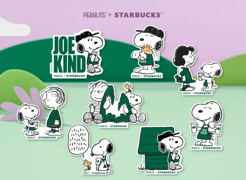 星巴克買一送一今隱藏優惠!再領好友分享券 聯名史努比可愛爆擊 ▲PEANUTS + STARBUCKS限定貼紙,總共8款。(圖/星巴克提供)
