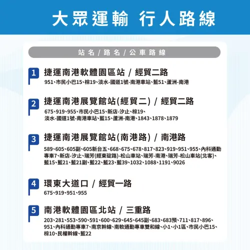 ▲搭乘公車的民眾，可選擇以上公車路線前往。（圖／LaLaport南港臉書）