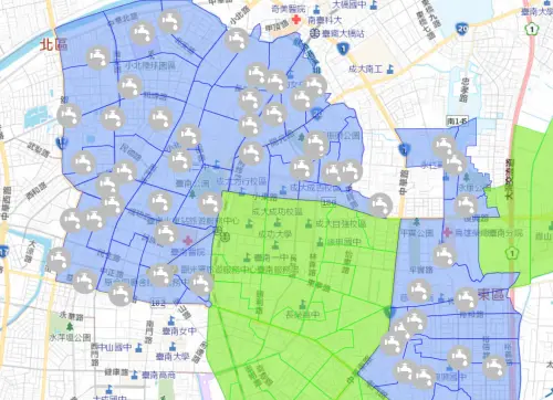 ▲3月25日台南停水30小時，市區內供水站位置（圖／自來水公司）