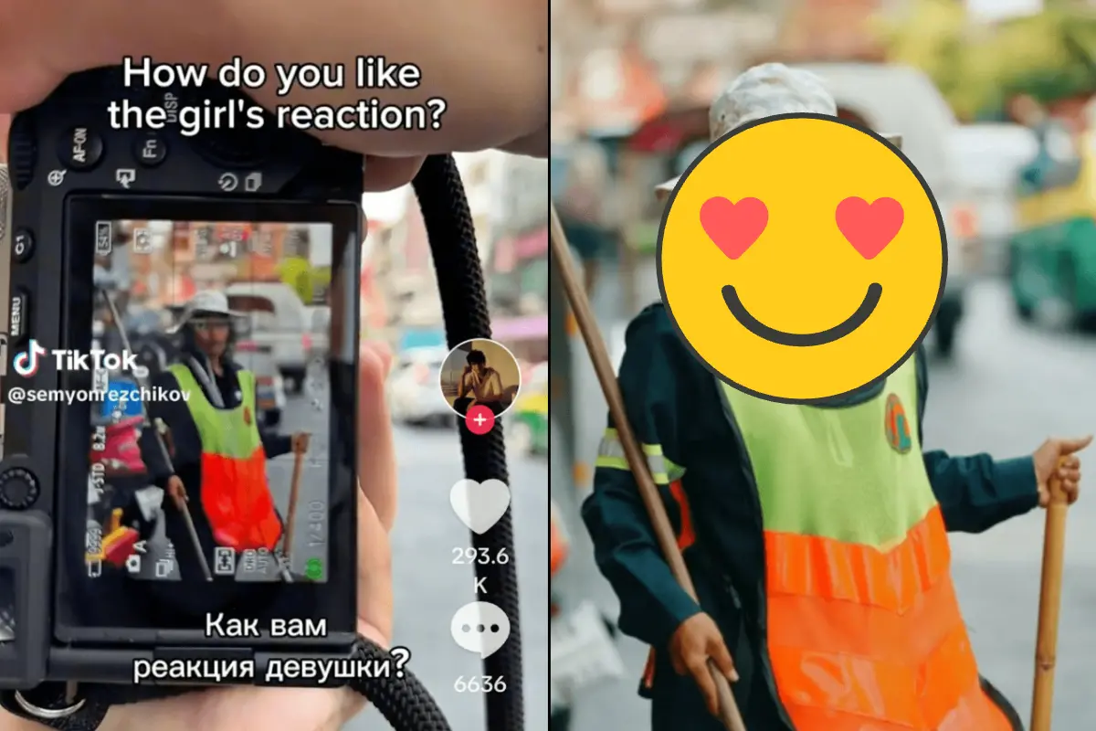 ▲一名泰國曼谷的清潔工被俄羅斯攝影師隨手拍照，因為美貌而爆紅。（圖／翻攝自TikTok、臉書）