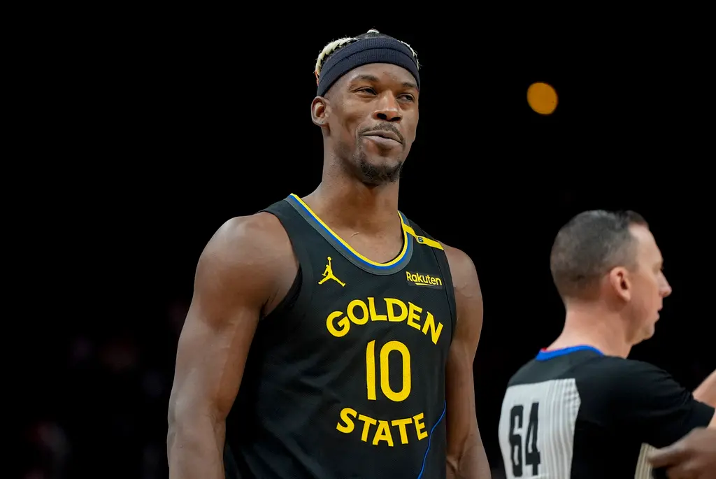 ▲金州勇士Jimmy Butler首度重返熱火主場，表現不理想，火力遭封鎖。（圖／美聯社／達志影像）