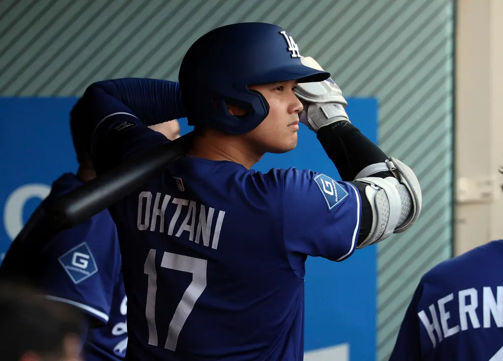 ▲今天洛杉磯道奇在客場對戰洛杉磯天使的熱身賽中，大谷翔平兩度遭到三振，接著被換下場休息。（圖／美聯社／達志影像）