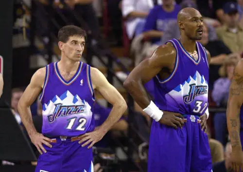 ▲John Stockton與Karl Malone並肩奮戰18季，雖兩人從未奪冠，但依舊是NBA史上最偉大的「雙人組合」之一。（圖／美聯社／達志影像）
