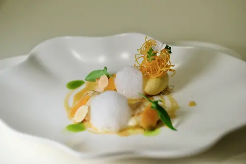 ▲「A」餐廳本季菜單菜色匯聚「多元質地」和「多重口感」，Chef Alain使用甜茴香、甘藍菜、彩色蘿蔔、櫛瓜，以及薑等來料理。（圖／記者葉盛耀攝）