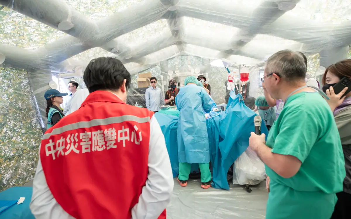 ▲總統府全社會防衛韌性委員會今在台南進行首次實地演練。（圖／總統府提供）