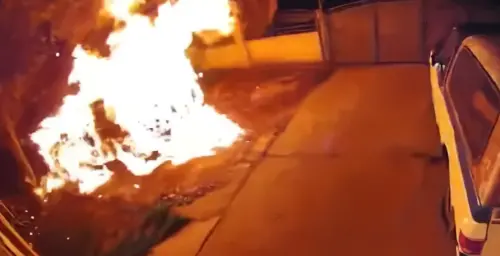 ▲車主停在自家庭院的特斯拉直接被闖入縱火。（圖／X平台）