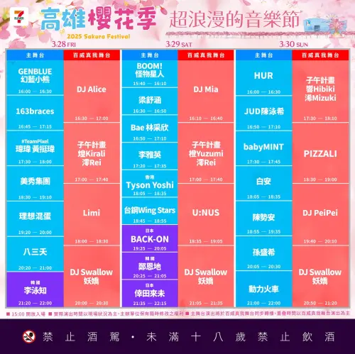 「2025高雄櫻花季」節目表與完整卡司。(圖/取自高雄櫻花季臉書) ▲「2025高雄櫻花季」節目表與完整卡司。(圖/取自高雄櫻花季臉書)