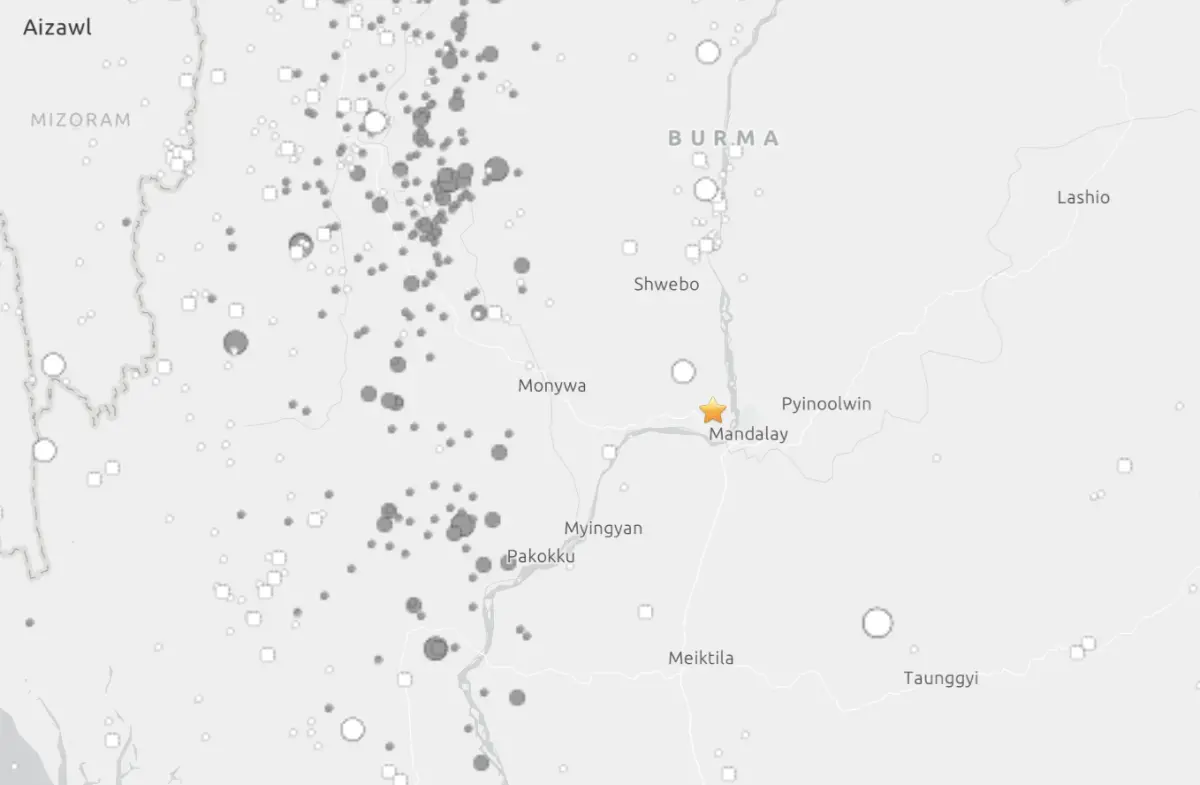 ▲緬甸今（28）日下午1點50分左右發生規模7.7強震。（圖／翻攝自USGS）