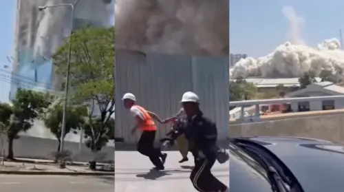 泰國曼谷恰圖恰市集旁興建中的大樓因大地震而在幾秒內化為烏有。(圖/翻攝自影片) ▲泰國曼谷恰圖恰市集旁興建中的大樓因大地震而在幾秒內化為烏有。(圖/翻攝自影片)