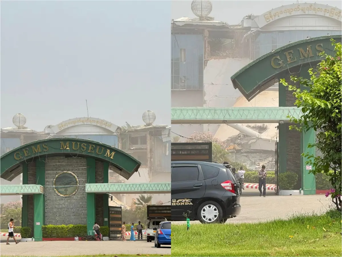 ▲緬甸28日發生強烈地震，知名的「寶石展覽館」在強震中倒塌。（圖／翻攝自臉書CJ Platform）