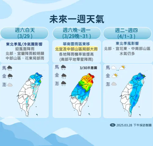 明(29)日晚起至31日華南雲雨區東移,北部及東北部地區有短暫陣雨。(圖/中央氣象署提供) ▲明(29)日晚起至31日華南雲雨區東移,北部及東北部地區有短暫陣雨。(圖/中央氣象署提供)